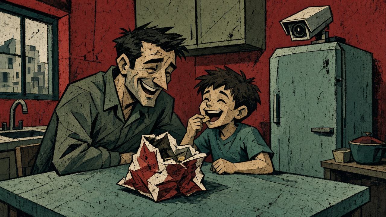 Dessin satirique : Réduflation : un fabricant de chips teste un sachet sans chips, vendu au prix du sachet classique, réservé aux clients non solvables